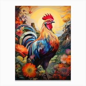 Rooster in Flowers 1 Canvas Print