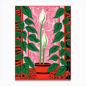 Pink And Red Plant Illustration Peace Lily 1 Canvas Print