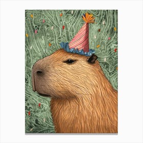 Capybara Birthday Hat Canvas Print