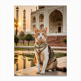 First Class Traveler Cat's Iconic Selfies Taj Mahal Cat Canvas Print