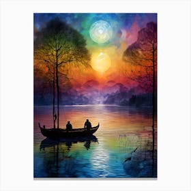 Sunset In A Boat Canvas Print