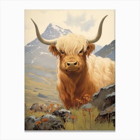 Close Up Of Blonde Animated Highland Cow Canvas Print