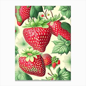 Strawberry Repeat Pattern, Fruit, Vintage Botanical Drawing 1 Canvas Print