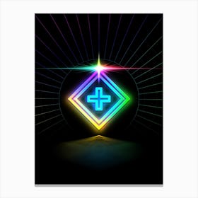 Neon Geometric Glyph in Candy Blue and Pink with Rainbow Sparkle on Black n.0198 Canvas Print
