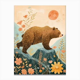 Brown Bear Walking On A Mountrain Storybook Illustration 1 Canvas Print
