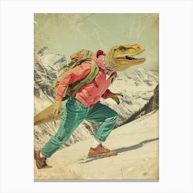 Retro Dinosaur Hiking Collage 2 Canvas Print