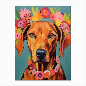 Rhodesian Ridgeback Portrait With A Flower Crown, Matisse Painting Style 4 Canvas Print