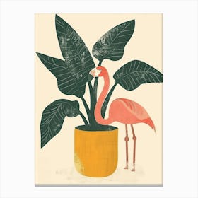 Jamess Flamingo And Banana Plants Minimalist Illustration 3 Canvas Print
