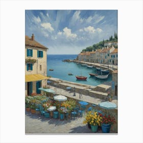 Croatian Cafe Harbor of Tranquil Waters Canvas Print