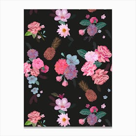 Pineapple And Pink Roses Canvas Print