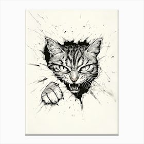 Angry Cat Watching from Wall Hole 4 Canvas Print