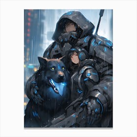 Wolf And Girl In The Rain Canvas Print