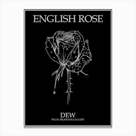 English Rose Dew Line Drawing 3 Poster Inverted Canvas Print