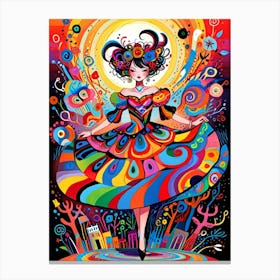 Colorful Girl In A Colorful Dress Canvas Print