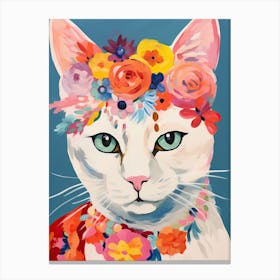 Turkish Angora Cat With A Flower Crown Painting Matisse Style 1 Canvas Print