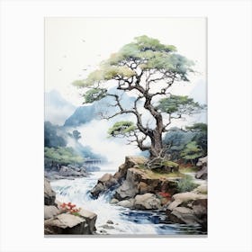 Shiretoko Peninsula In Hokkaido, Japanese Brush Painting, Ukiyo E, Minimal 4 Canvas Print