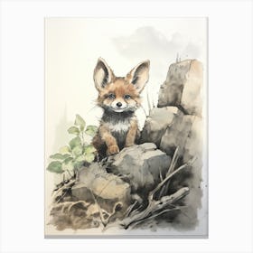 Storybook Animal Watercolour Fox 3 Canvas Print