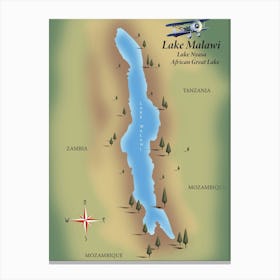 Lake Malawi African lake map Canvas Print