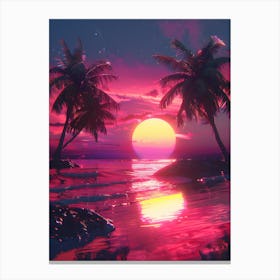 Synthwave Sunset At The Beach 9 Canvas Print