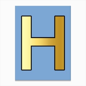 Letter H Gold Alphabet Light Blue Canvas Print