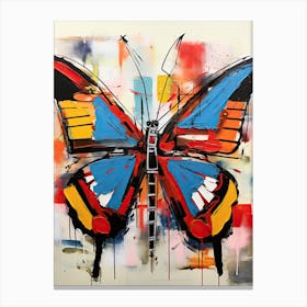 Butterfly blue, yellow in Basquiat's Style Canvas Print