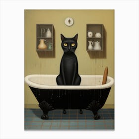 Black Cat In Bathtub Canvas Print