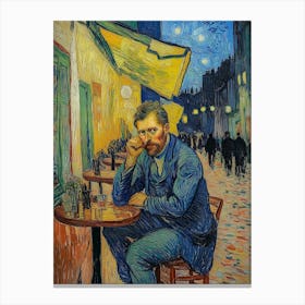 Caféterrasse am Abend mit Vincent van Gogh, Impressionismus Selbstportät Canvas Print