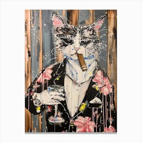 Animal Party: Crumpled Cute Critters with Cocktails and Cigars Cat With Cigar' Canvas Print