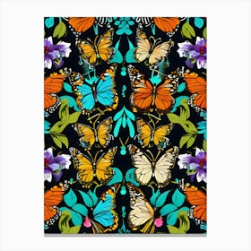 Butterflies On A Black Background 3 Canvas Print