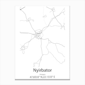 Nyirbator,Hungary Minimalist Map Canvas Print