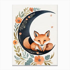 Floral Cute Fox Watercolor Moon Paining (26) Canvas Print