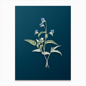 Vintage Blue Spiderwort Botanical Art on Teal Blue n.0160 Canvas Print