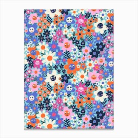 Vibrant Happy Meadow of Smiling Flowers Kids Canvas Print