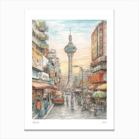 Osaka Japan Drawing Pencil Style 3 Travel Poster Canvas Print