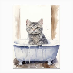 British Shorthair Cat In Bathtub Bathroom 2 Canvas Print