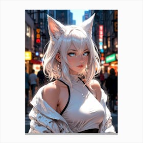 Anime Girl With Cat Ears 12 Canvas Print