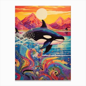 Surreal Orca Whales With Waves2 Canvas Print
