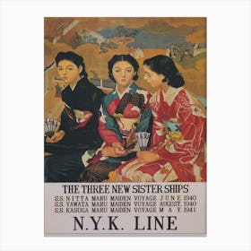 Three New Sister Ships Asian Vintage Travel Poster Canvas Print