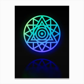 Neon Blue and Green Abstract Geometric Glyph on Black n.0350 Canvas Print