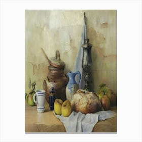 Still Life With Bread And Apples Canvas Print