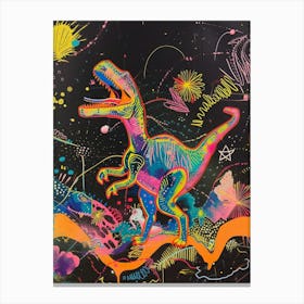 Abstract Neon Dinosaur Explosion Canvas Print