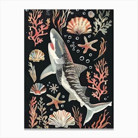 Tiger Shark Seascape Black Background Illustration 3 Canvas Print