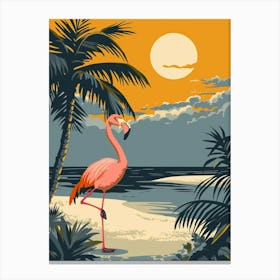 Greater Flamingo Flamingo Beach Bonaire Tropical Illustration 3 Canvas Print