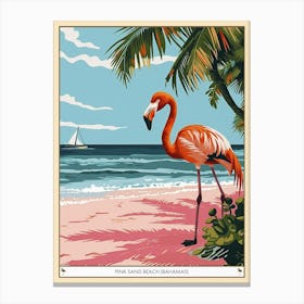 Greater Flamingo Pink Sand Beach Bahamas Tropical Illustration 2 Poster Canvas Print