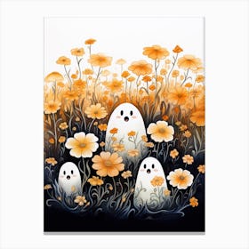 Cute Bedsheet Ghost, Botanical Halloween Watercolour 29 Canvas Print
