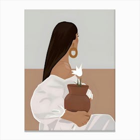 Woman Holding A Pot Canvas Print