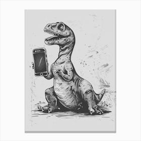 Dinosaur & A Smart Phone Black Shading Sketch 1 Canvas Print