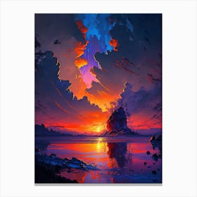 Purple and Red Sunset Clouds and Lake Canvas Print