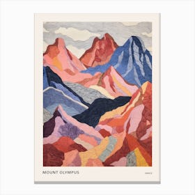 Mount Olympus Greece 2 Colourful Mountain Illustration Poster Canvas Print