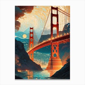 Another World Over San Francisco ~ Golden Gate Bridge Stargate Futuristic Sci-Fi Trippy Surrealism Modern Digital Mandala Awakening Fractals Spiritual Artwork Psychedelic Colorful Cubic Abstract Universe Canvas Print